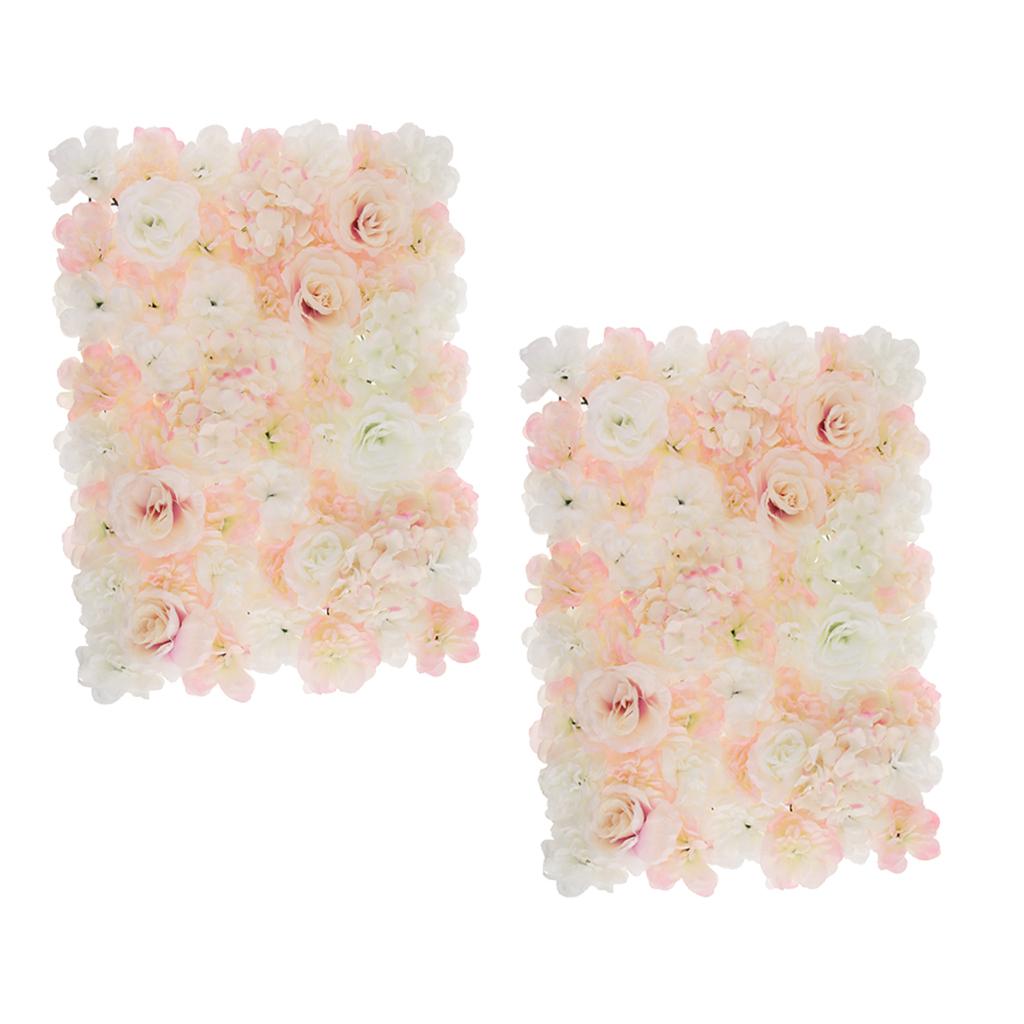 2 Pieces Artificial Rose Hydrangea Flower Wall Panel White and Champagne