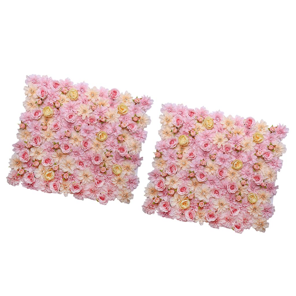 2 Pieces Artificial Flower Wall Panels Wedding Venue Decor Pink Champagne