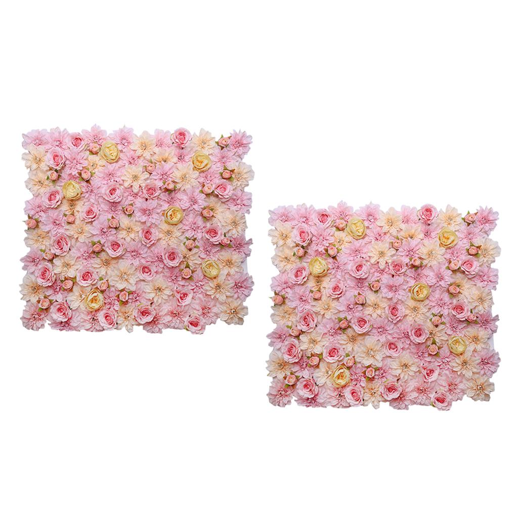 2 Pieces Artificial Flower Wall Panels Wedding Venue Decor Pink Champagne