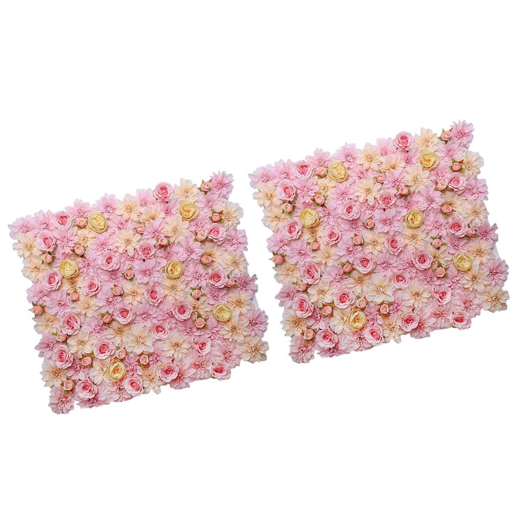 2 Pieces Artificial Flower Wall Panels Wedding Venue Decor Pink Champagne