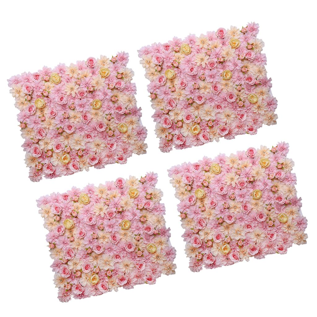 4 Pieces Artificial Flower Wall Panels Wedding Venue Decor Pink Champagne