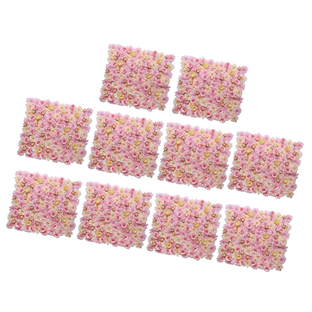 10 Pieces Artificial Flower Wall Panels Wedding Venue Decor Pink Champagne