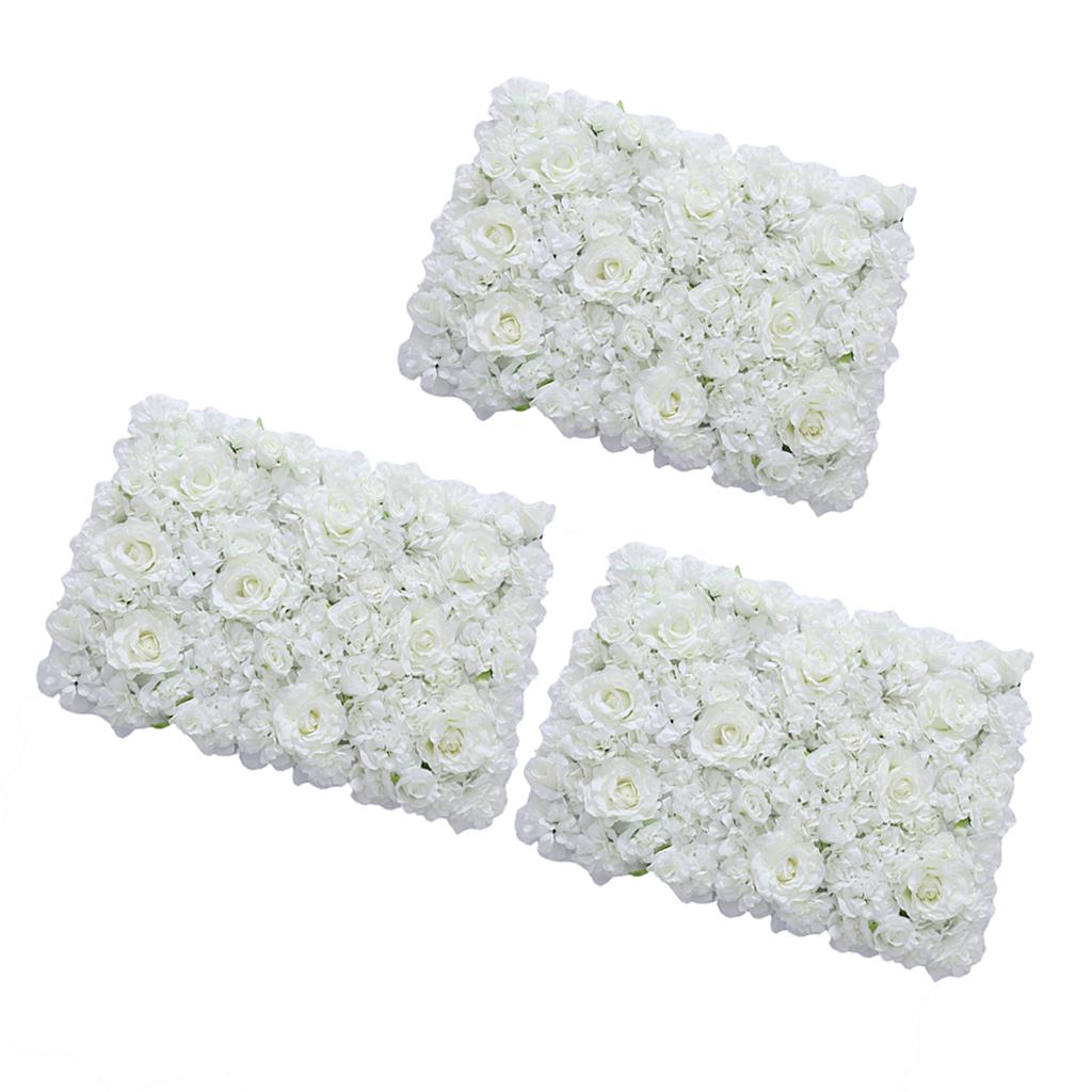 3 Pieces Artificial Rose Hydrangea Flower Wall Panels Wedding Decor Cream