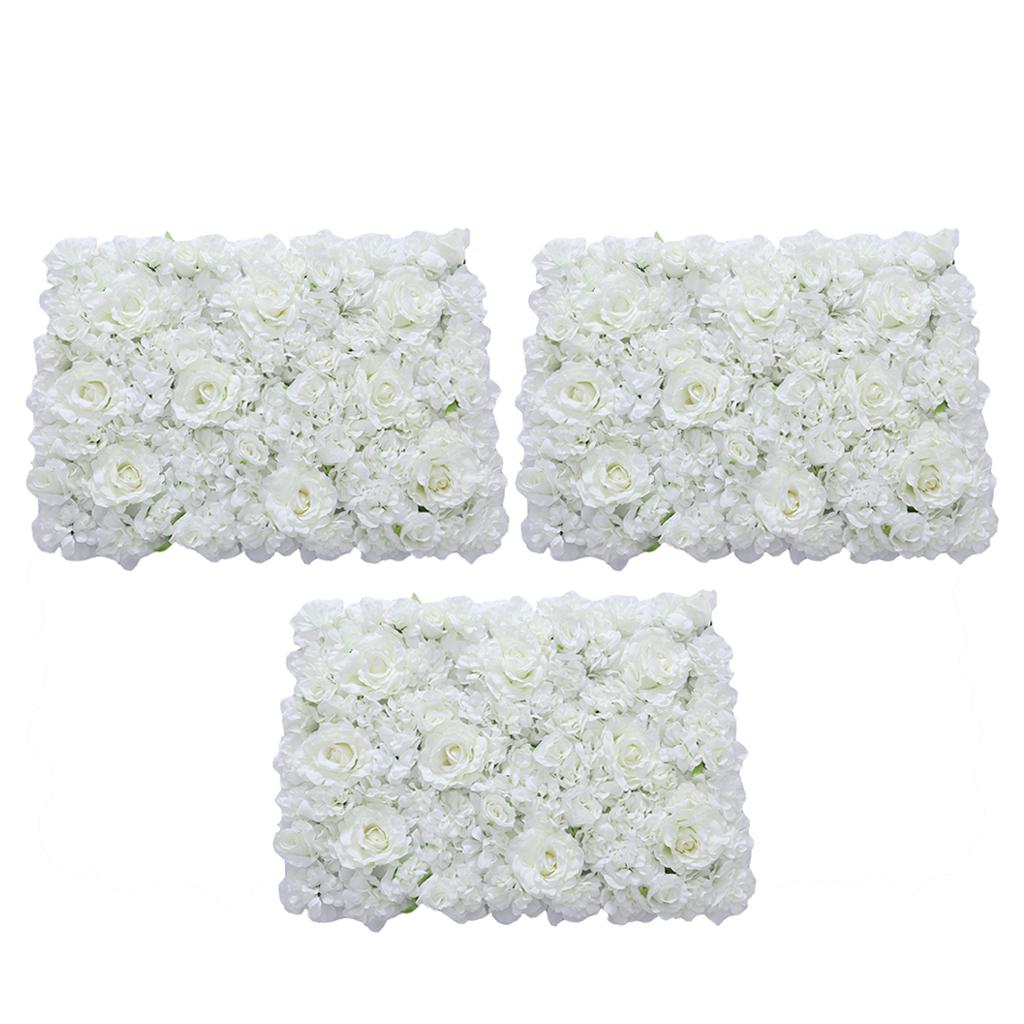 3 Pieces Artificial Rose Hydrangea Flower Wall Panels Wedding Decor Cream