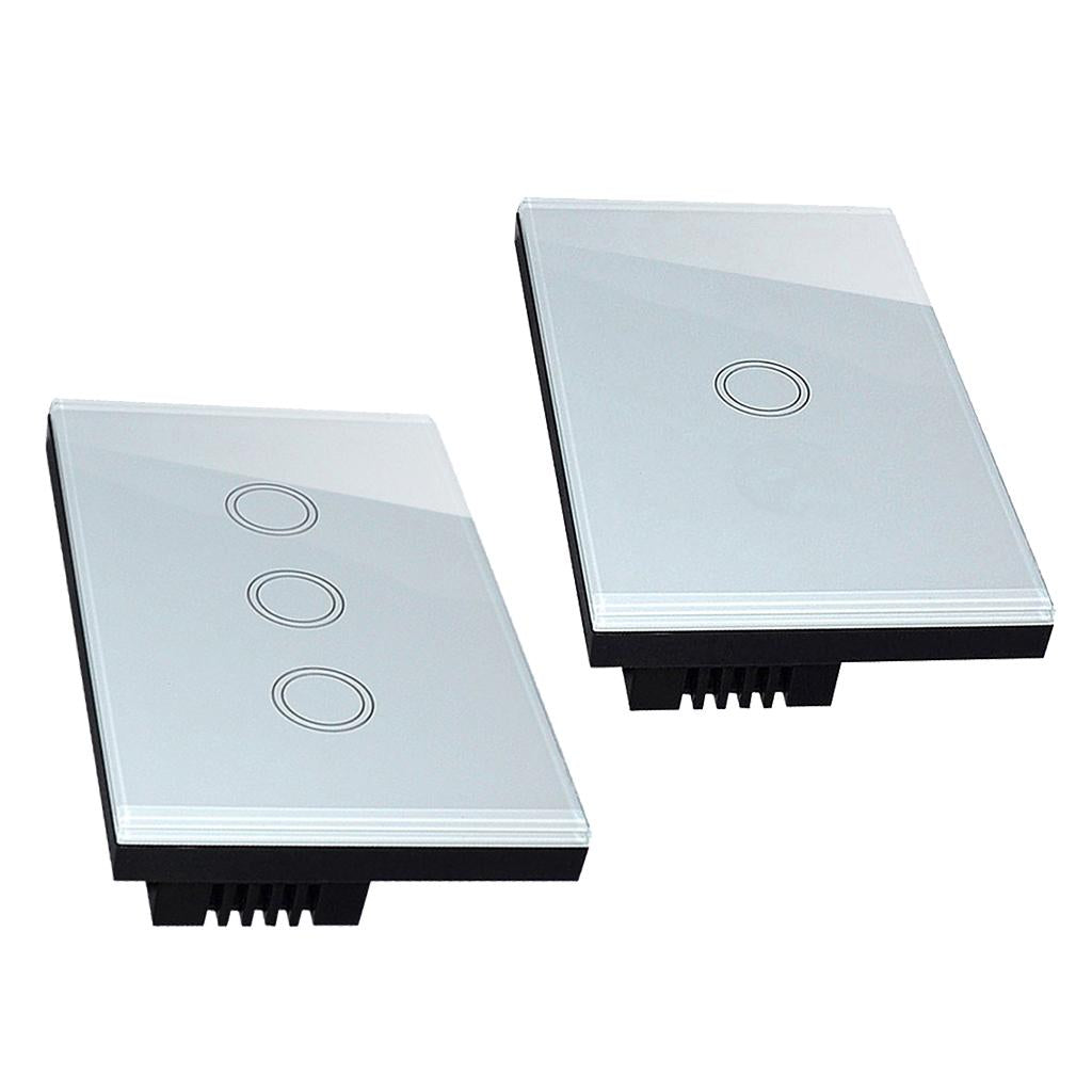 2Pcs 1 Way Touch Wall Control Light Switch Crystal Glass Panel 1 Gang 3 Gang