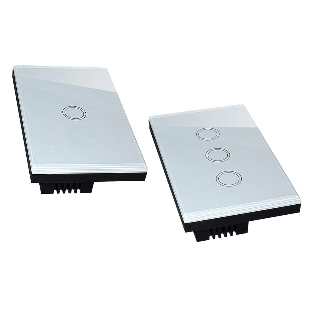 2Pcs 1 Way Touch Wall Control Light Switch Crystal Glass Panel 1 Gang 3 Gang