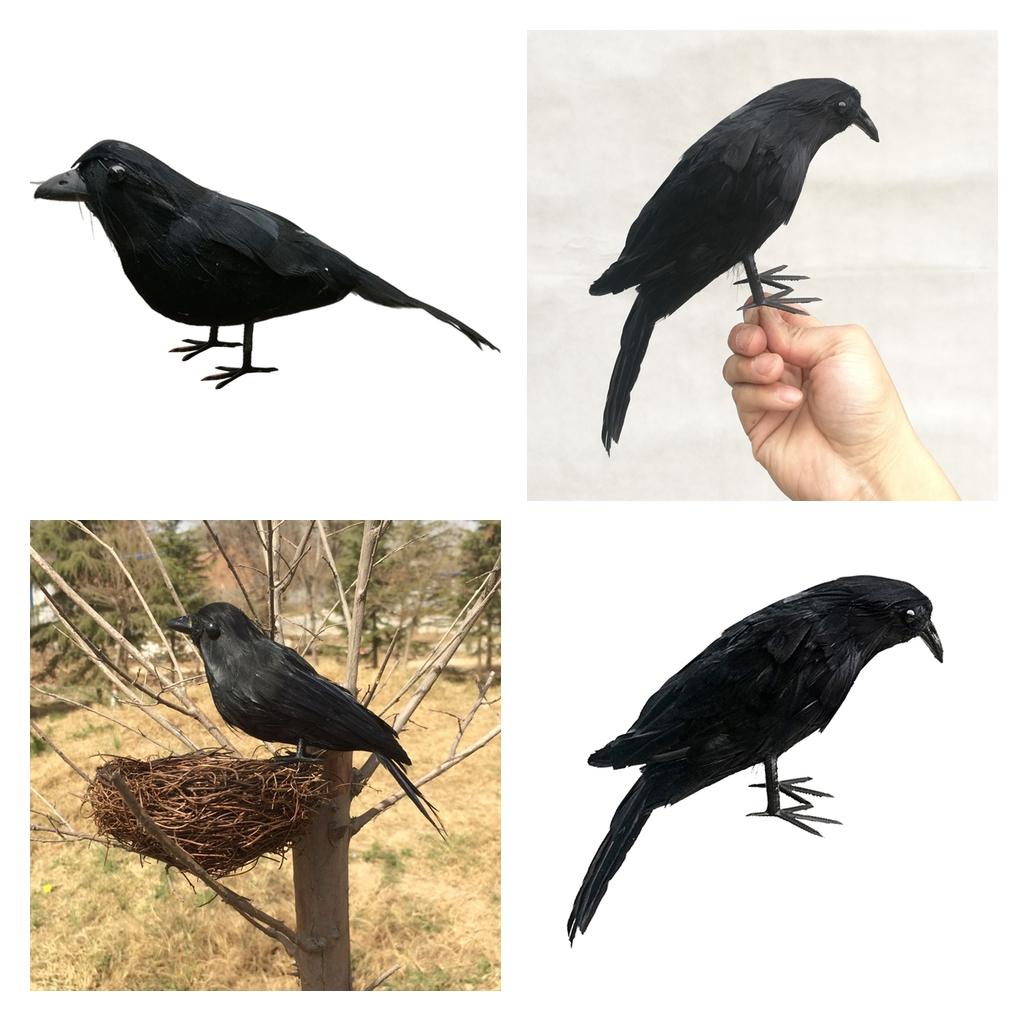 2x Artificial Realistic Birds Ravens Crows for Garden Halloween Decoration