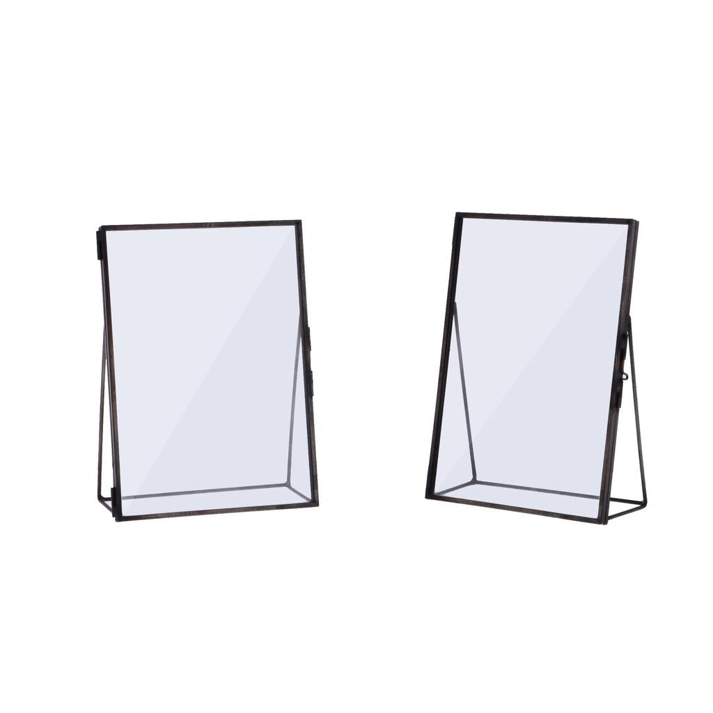 2pcs Antique Freestanding Brass Glass Picture Photo Frame Portrait