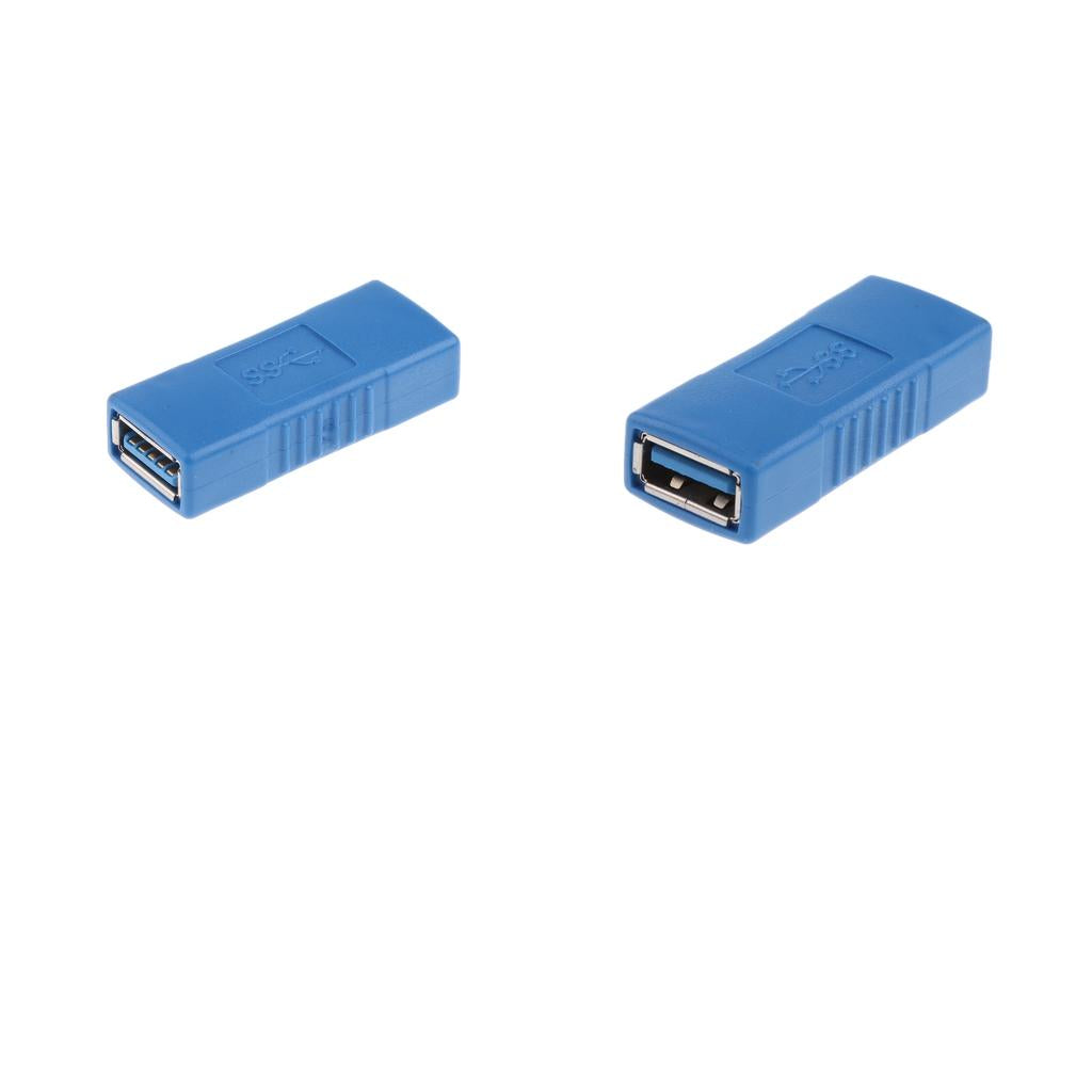 2Pcs Type A Female To Female USB 3.0 Adapter Coupler Changer Connector Blue