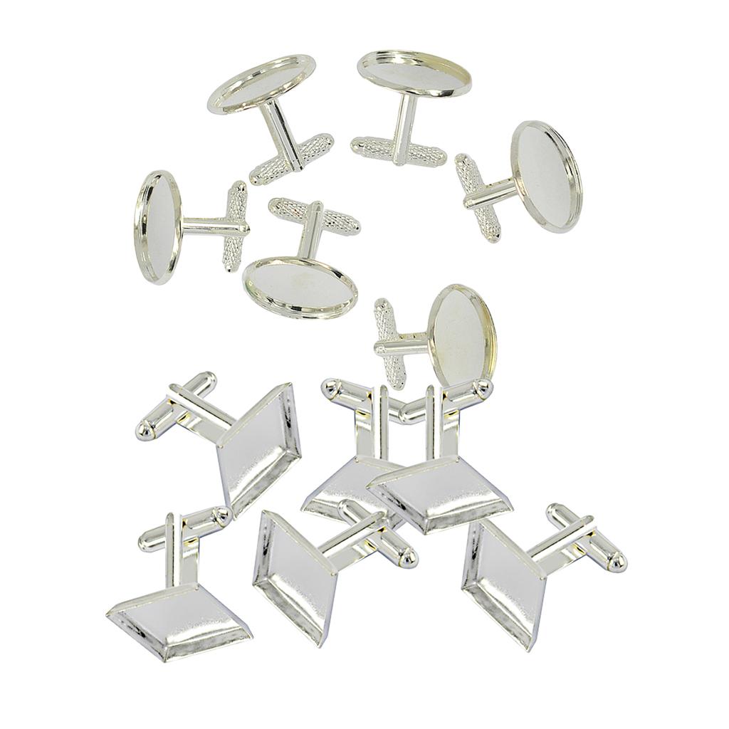6Pcs Mens Square Round Blank Setting Base Pad CuffLink DIY Cabochon Cufflink