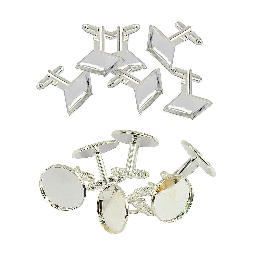 6Pcs Mens Square Round Blank Setting Base Pad CuffLink DIY Cabochon Cufflink