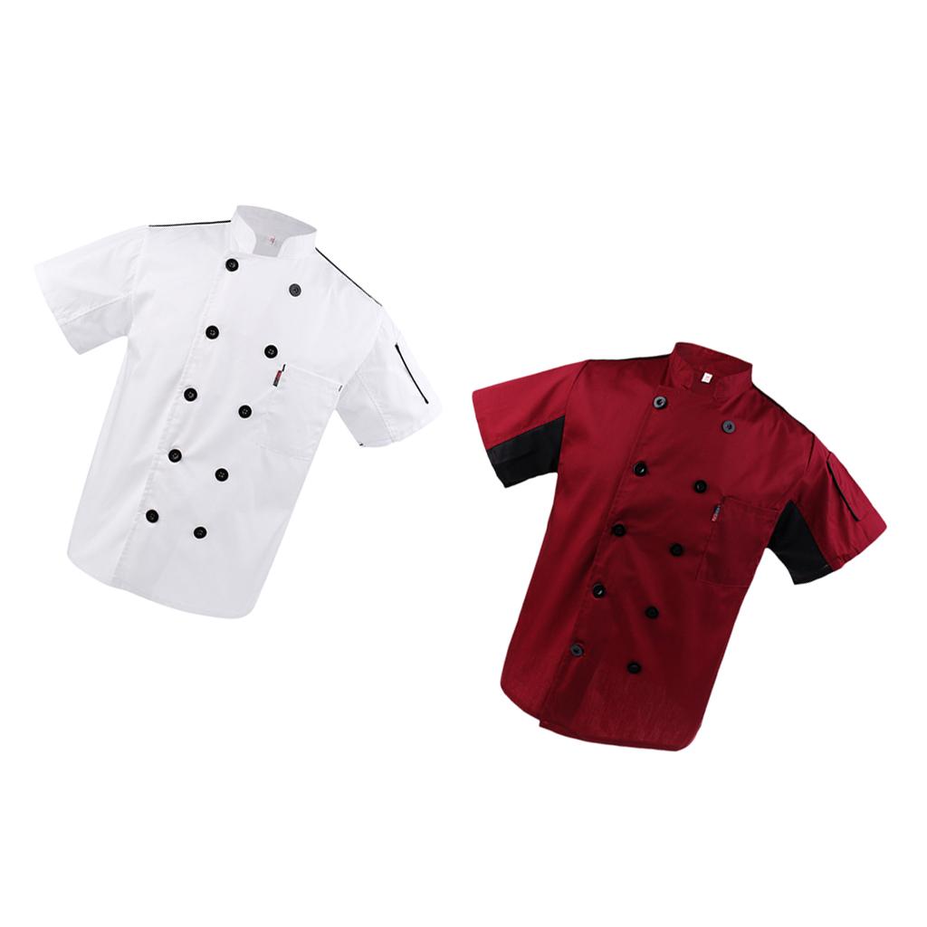 2 Pieces White Red Chef Jacket Coat Breathable Mesh Waiter Hotel Kitchen Top