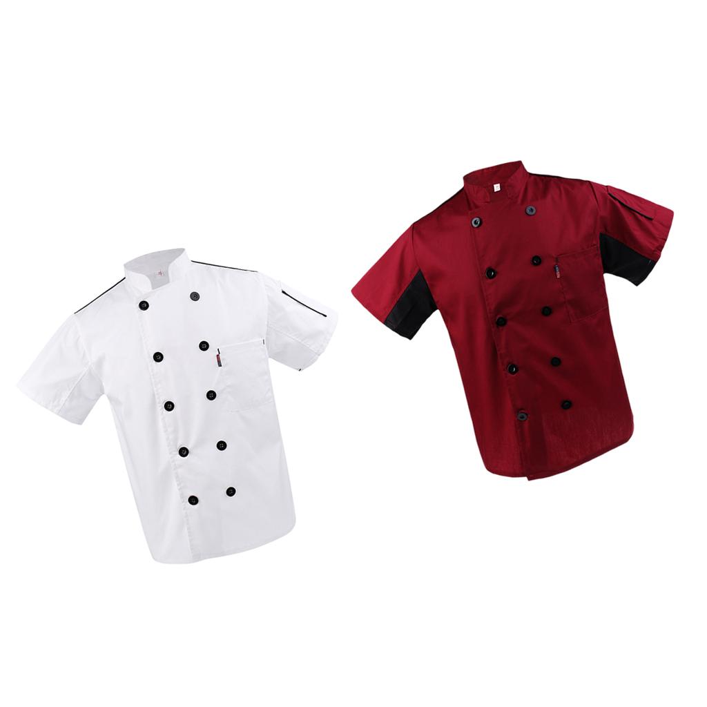 2 Pieces White Red Chef Jacket Coat Breathable Mesh Waiter Hotel Kitchen Top