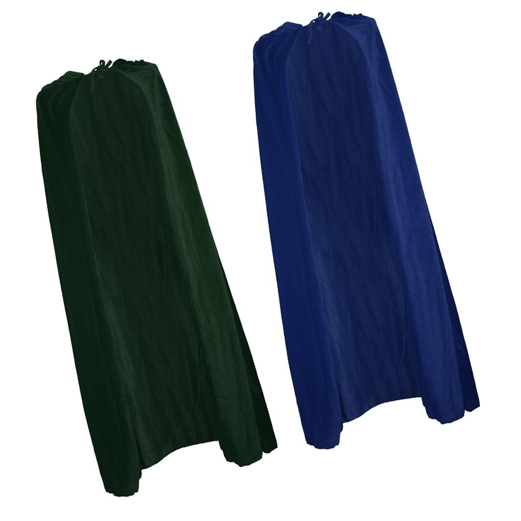 2 Pieces Velvet Hooded Cape Gothic Cloak Medieval Witch Costume Blue Green
