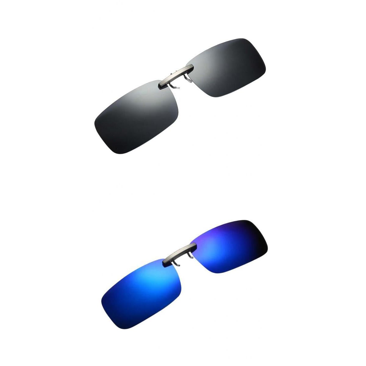 2Pieces Unisex Polarized Clip On Flip Up UV400 Driving Rectangle Sunglasses
