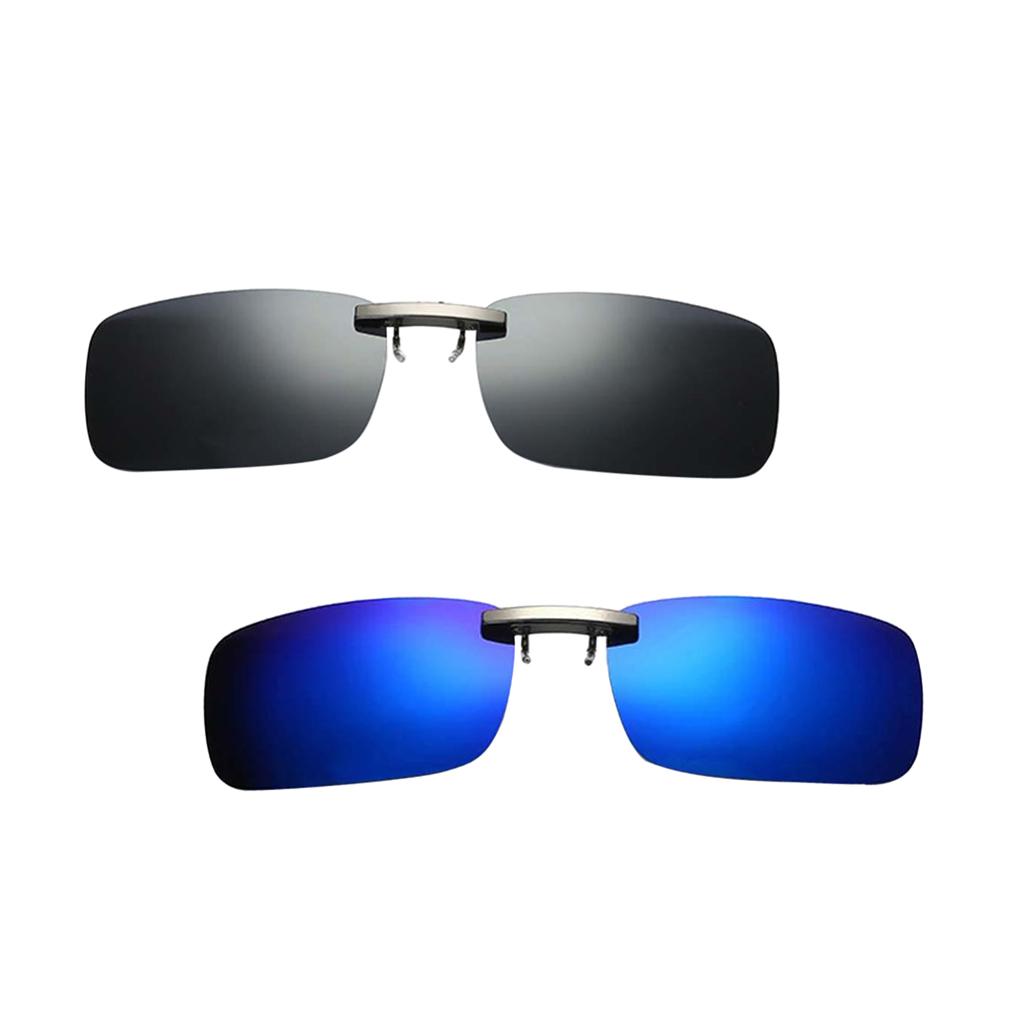 2Pieces Unisex Polarized Clip On Flip Up UV400 Driving Rectangle Sunglasses
