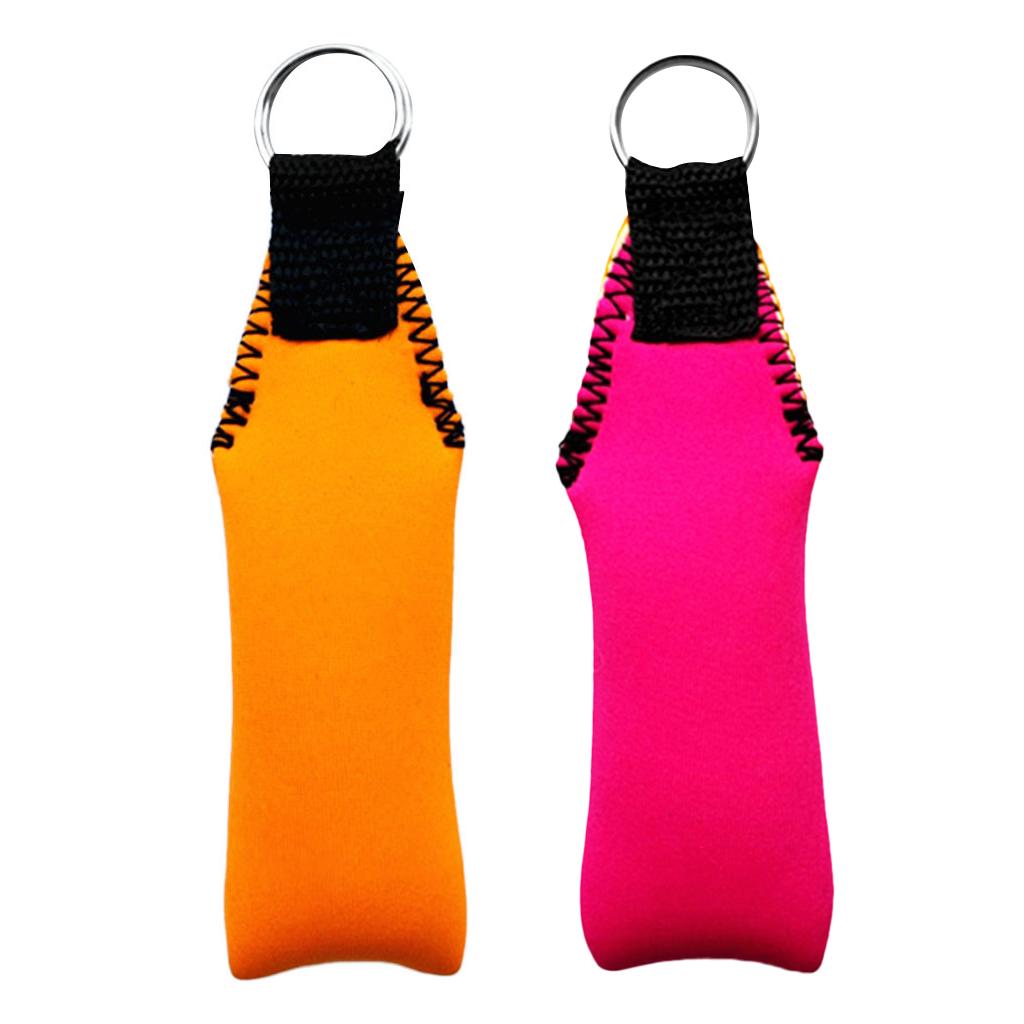 2pcs Rectangle Neoprene Floating Keyring for Boating Sailing Rose Red&Orange