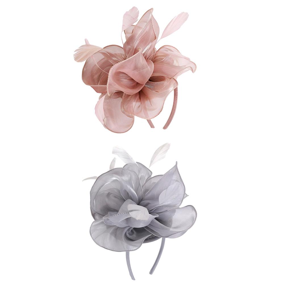 2x Lady Flower Fascinator Hat 1920s Gatsby Bridal Headband Cocktail Party