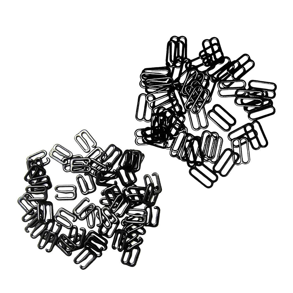 200Pc Metal Black Lingerie Hardware Sewing Clip Hook Eye for Bra Straps 10mm