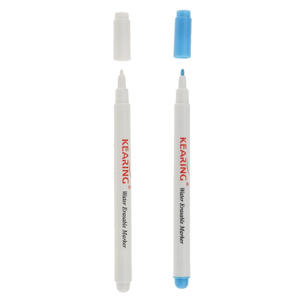 2pcs 1mm Water Erasable Soluble Pen Vanishing Fabric Marker Blue White