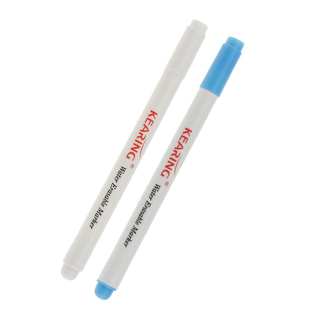 2pcs 1mm Water Erasable Soluble Pen Vanishing Fabric Marker Blue White