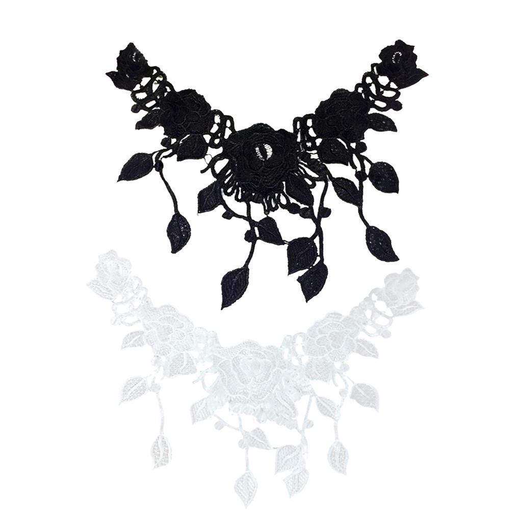 2Pcs Vintage Flower Lace Applique Neck Collar Fabric Sewing Craft Trims DIY