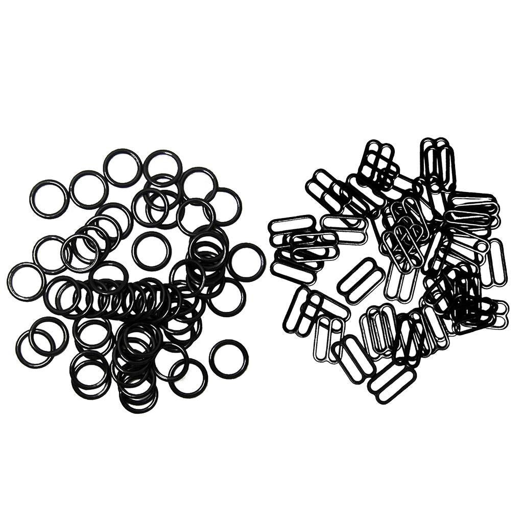 200pcs Metal Bra Lingerie Strap Sewing Clip O Rings Fig 8 Slider Black 10mm