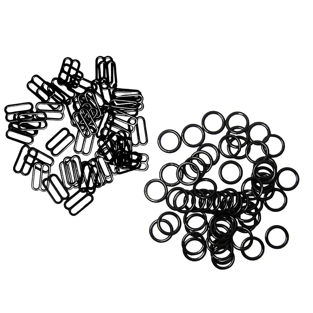 200pcs Metal Bra Lingerie Strap Sewing Clip O Rings Fig 8 Slider Black 10mm