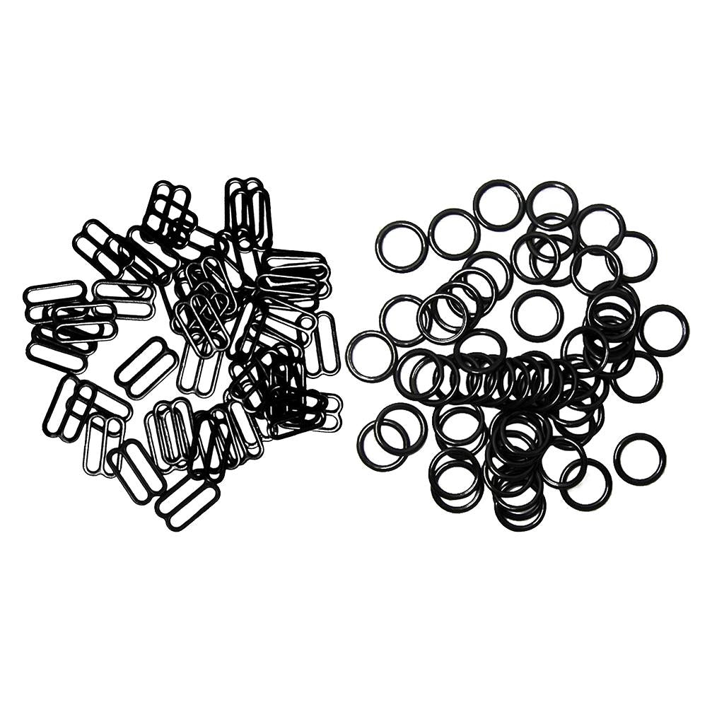 200pcs Metal Bra Lingerie Strap Sewing Clip O Rings Fig 8 Slider Black 10mm