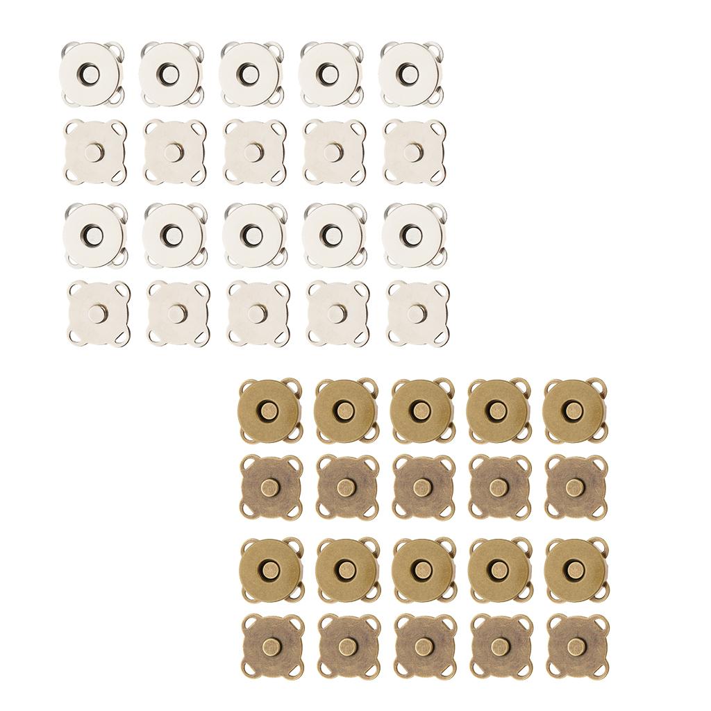 20 Sets Magnetic Bag Clasps for Craft Clothing Bag DIY 14mm Bronze & Silver
