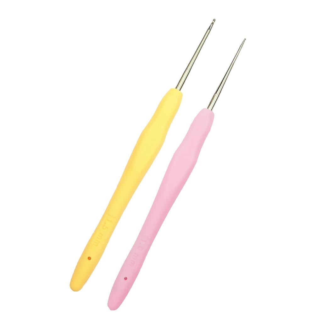 2pcs Soft Grip Handle Iron Metal Crochet Hook for Sewing Crafts 1.0mm 1.5mm