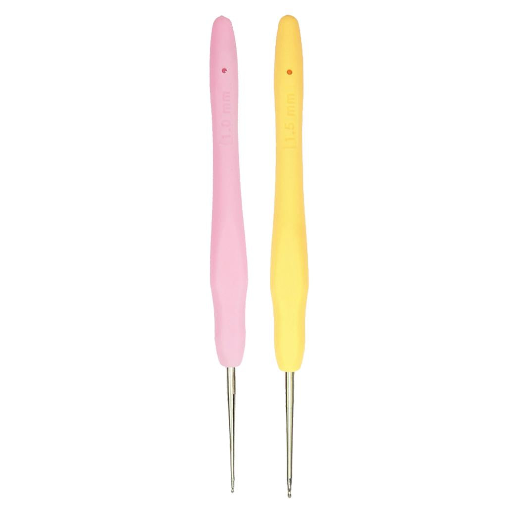 2pcs Soft Grip Handle Iron Metal Crochet Hook for Sewing Crafts 1.0mm 1.5mm
