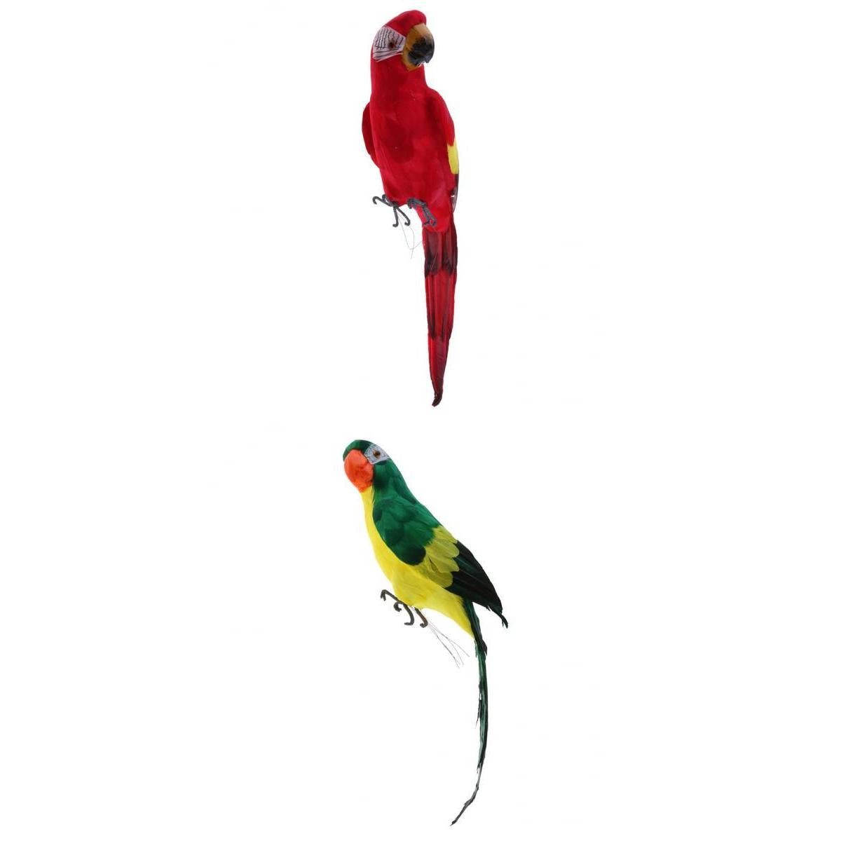 2pcs Feathered Artificial Macaw Bird Home Garden Decor Parrot Green&Red
