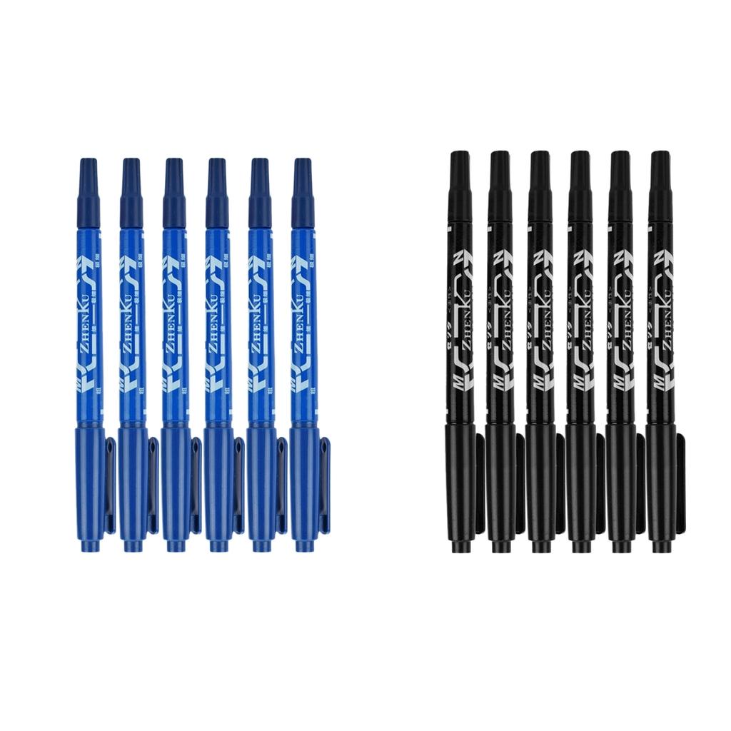 12Pcs Tattoo Pen Tattoo Skin Marker Marking Scribe Pen Fine Tip Black & Blue