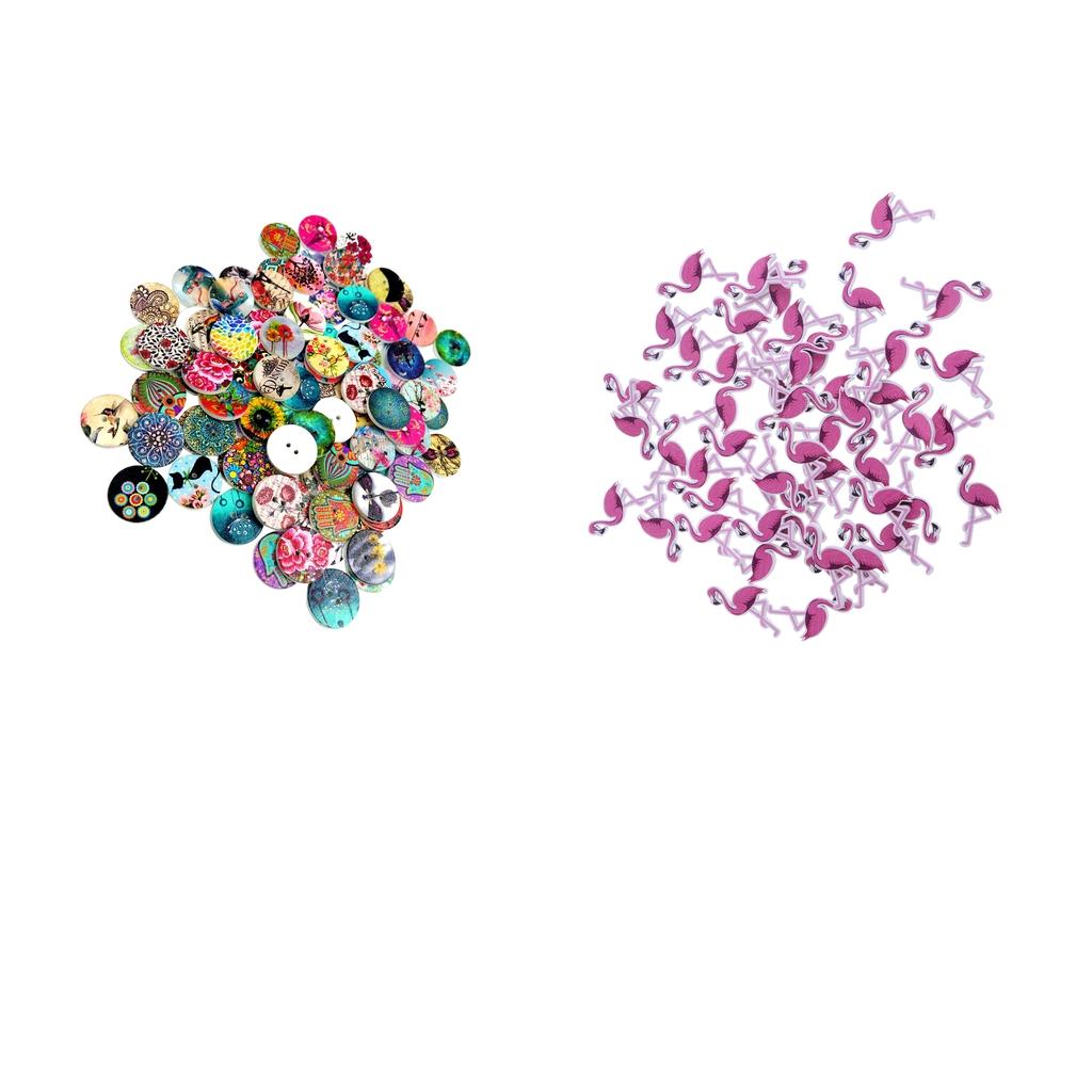150Pcs Flamingo & Landscape Wooden Buttons Handmade for Sewing Scrapbooking