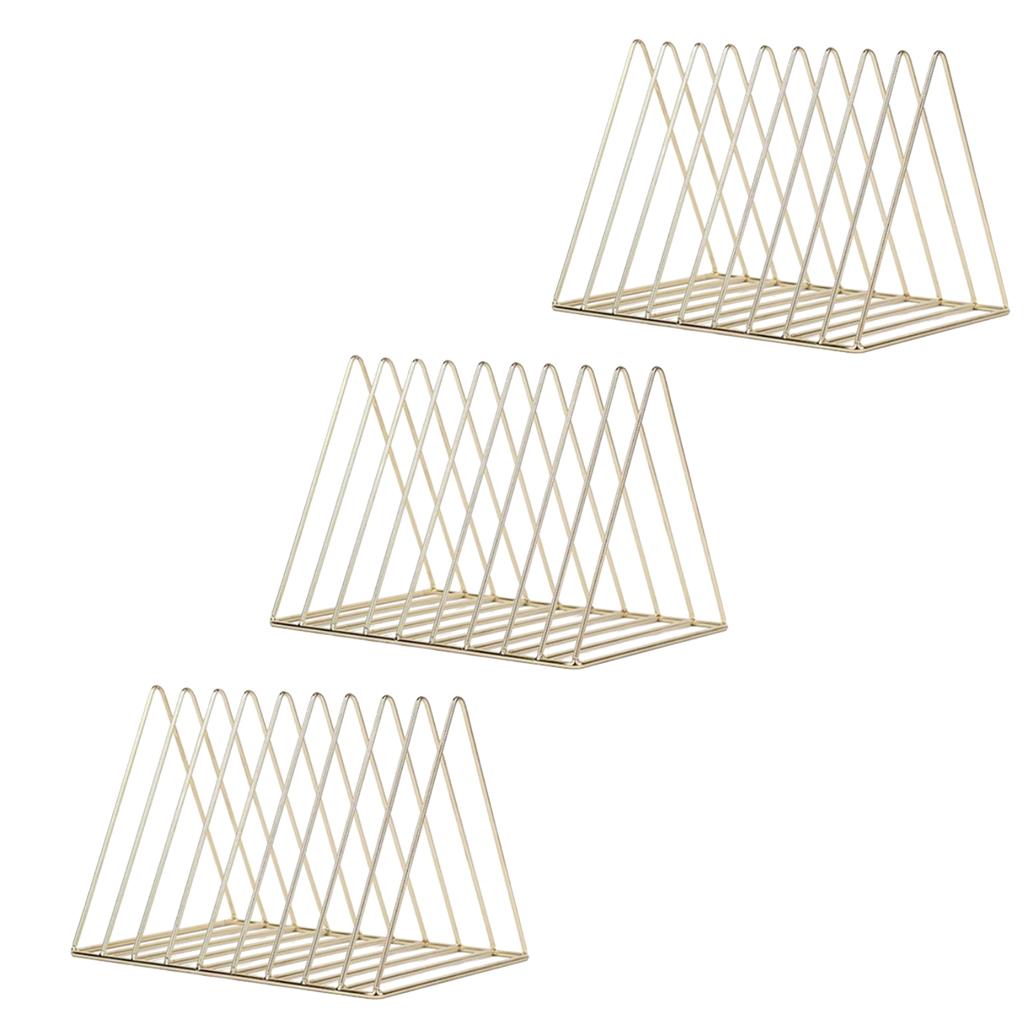 3pcs Metal Desk Book Holder Modern Minimalist Bookshelf for Home Office Gold