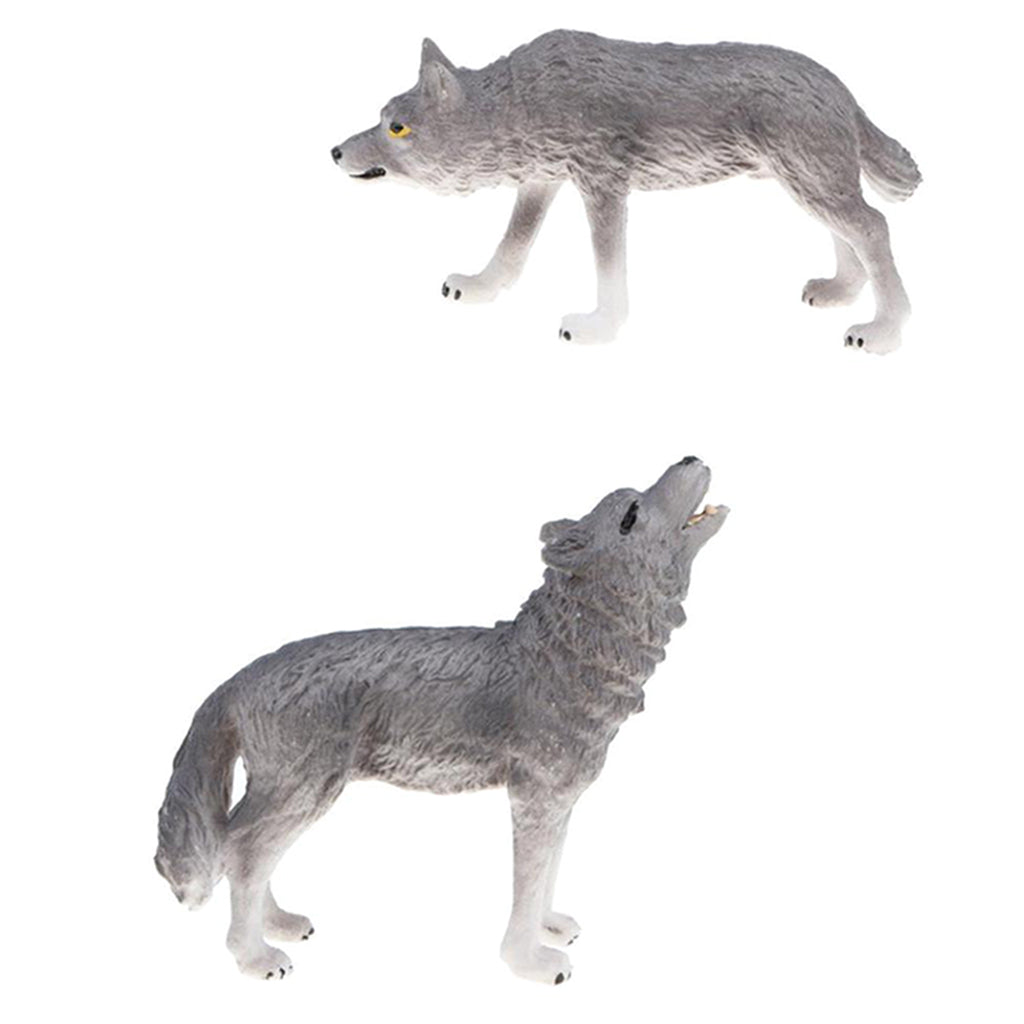 2x Plastic Animal Model Figurines for Kids Gift Home Decor - Grey Wolves