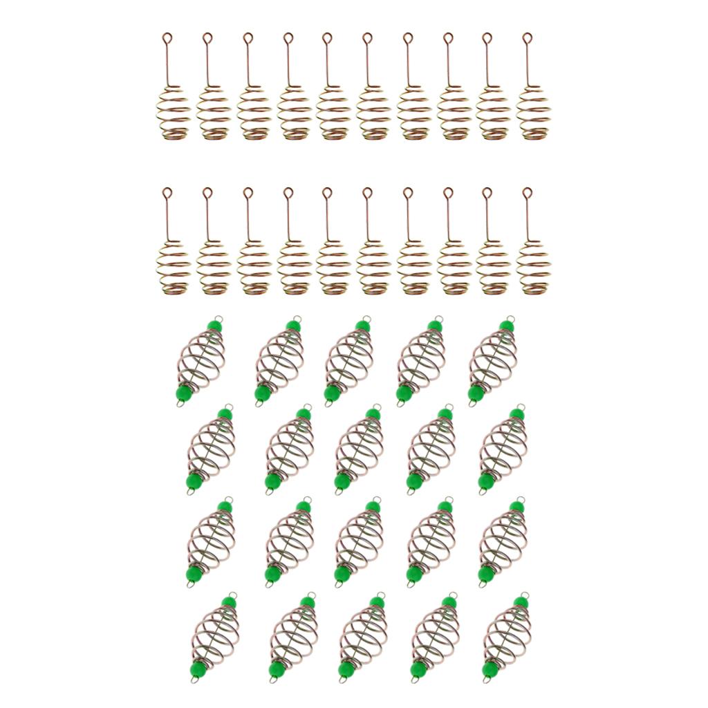 40 Pieces Spring Feeders Coil Inline Feeders Baits Cage Carp Fishing Tackle