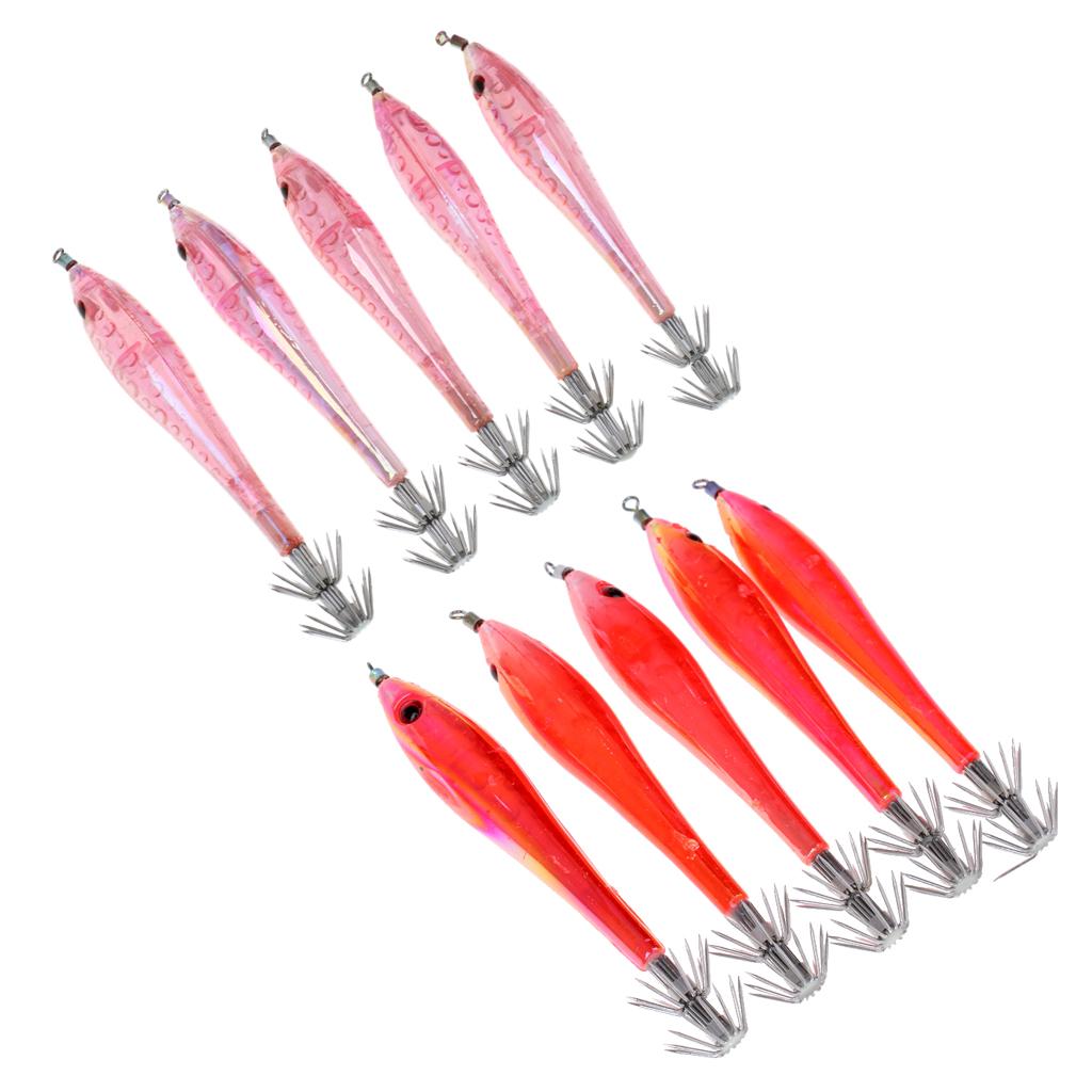 10pcs Squid Lure Jig Hook Lure Hard Plastic Baits Glow in Dark Fishing Tool