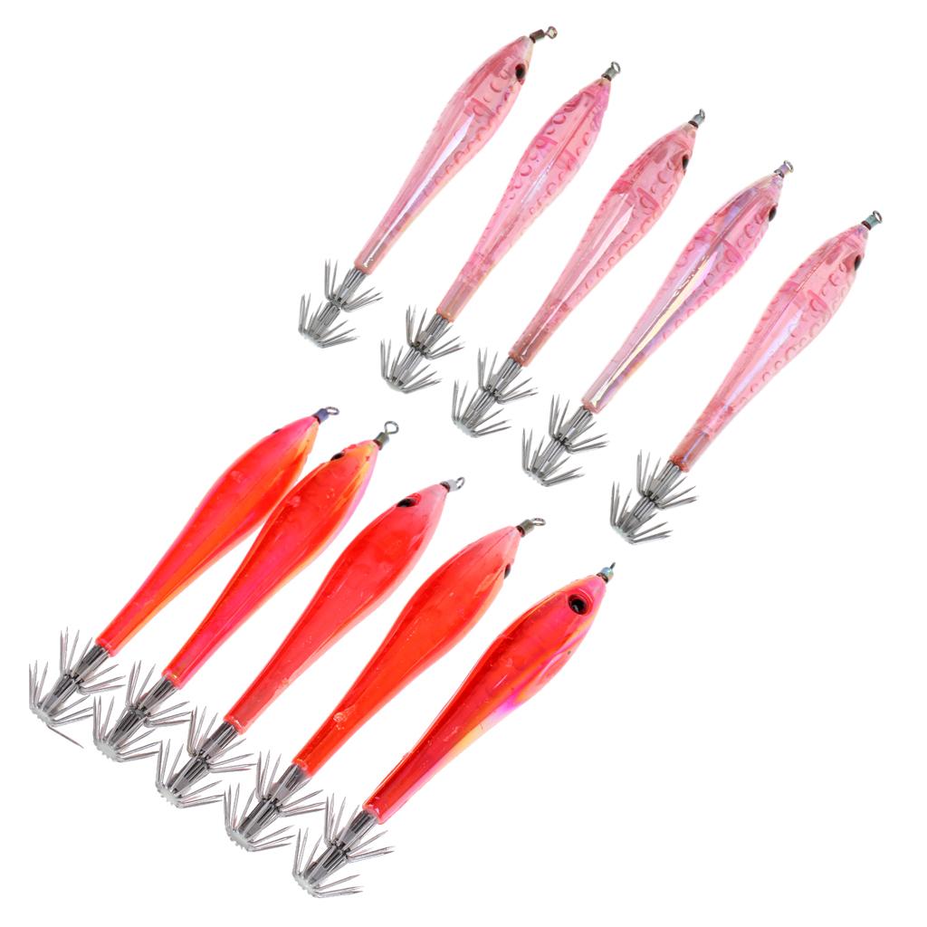 10pcs Squid Lure Jig Hook Lure Hard Plastic Baits Glow in Dark Fishing Tool