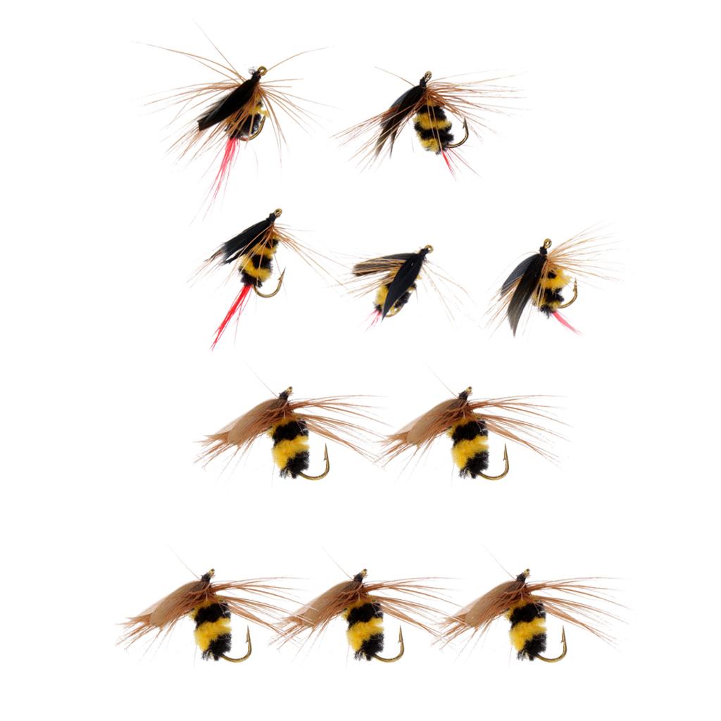10pcs Bumble Bee Nymph Trout Flies Fly Fishing Hook Bionic Bee Insect Baits