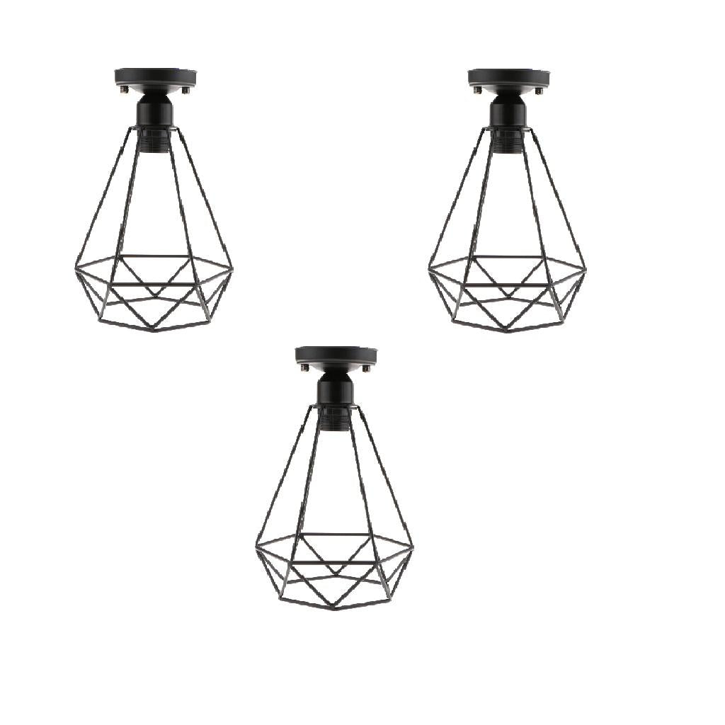 3 pcs Vintage Wire Diamond Loft Pendant Ceiling Light Lamp Cage Shade