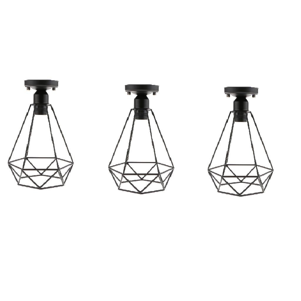 3 pcs Vintage Wire Diamond Loft Pendant Ceiling Light Lamp Cage Shade