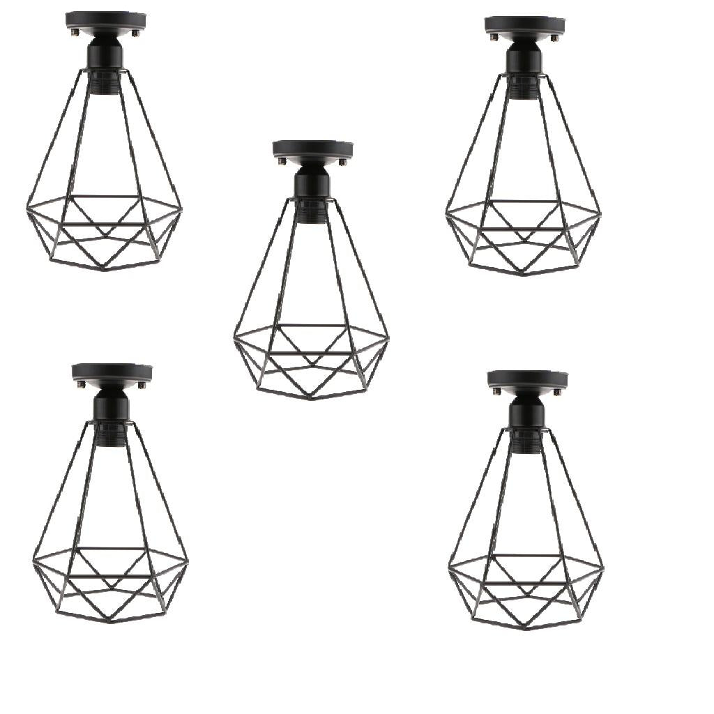 5 pcs Vintage Wire Diamond Loft Pendant Ceiling Light Lamp Cage Shade