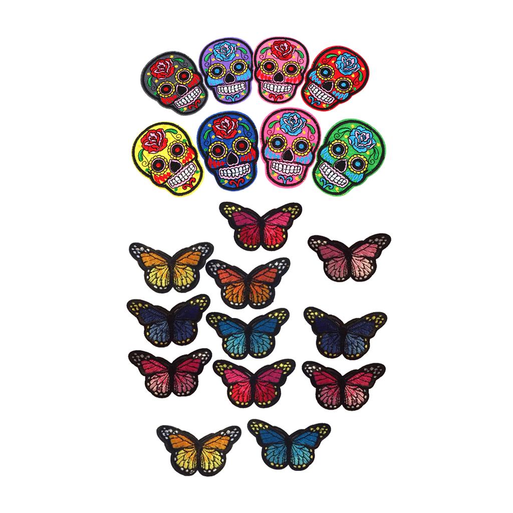 20pcs Mixed Embroidered Skull Butterfly Applique Sew Iron on Patches