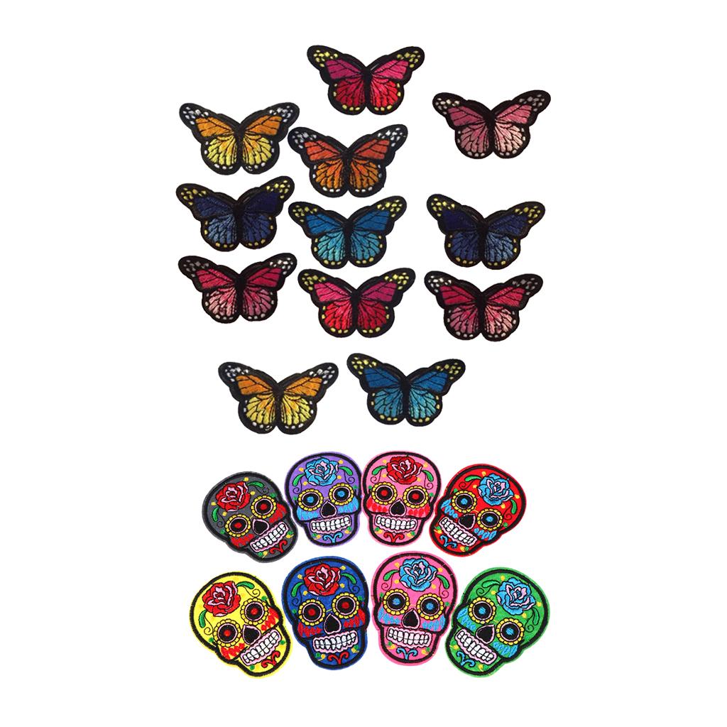 20pcs Mixed Embroidered Skull Butterfly Applique Sew Iron on Patches