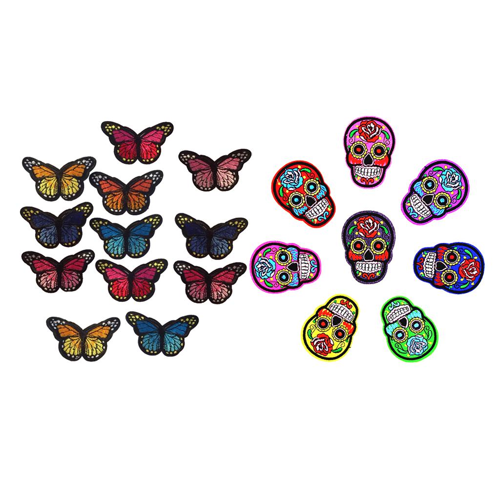 20pcs Mixed Embroidered Skull Butterfly Applique Sew Iron on Patches