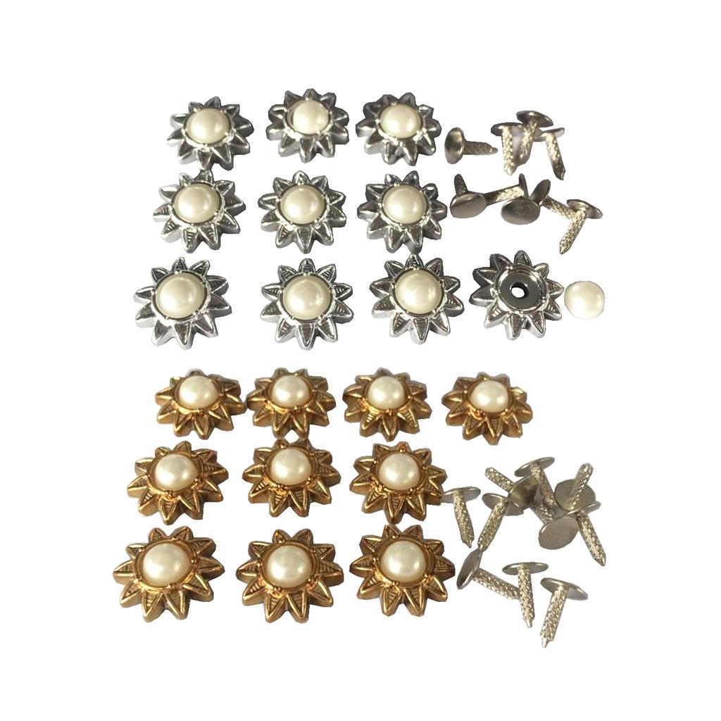 20 Sets Pearl Sunflower Studs Rivets Spikes for DIY Shoes Bags Decor 14mm