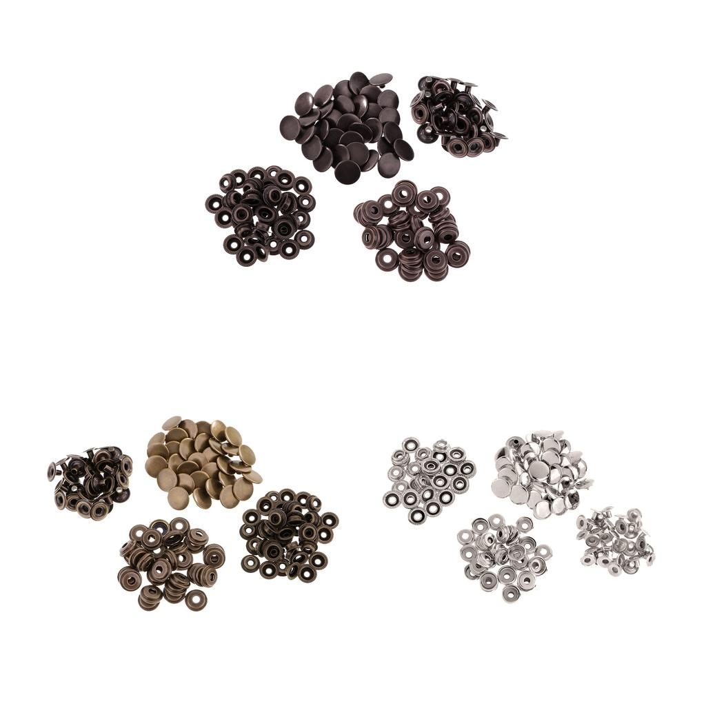 90 Sets Metal Snap Buttons Press Stud Popper Fasteners Sliver Bronze Black