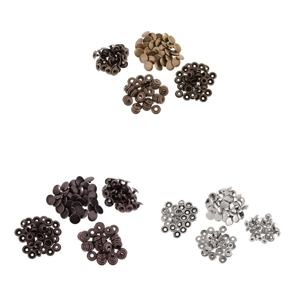 90 Sets Metal Snap Buttons Press Stud Popper Fasteners Sliver Bronze Black
